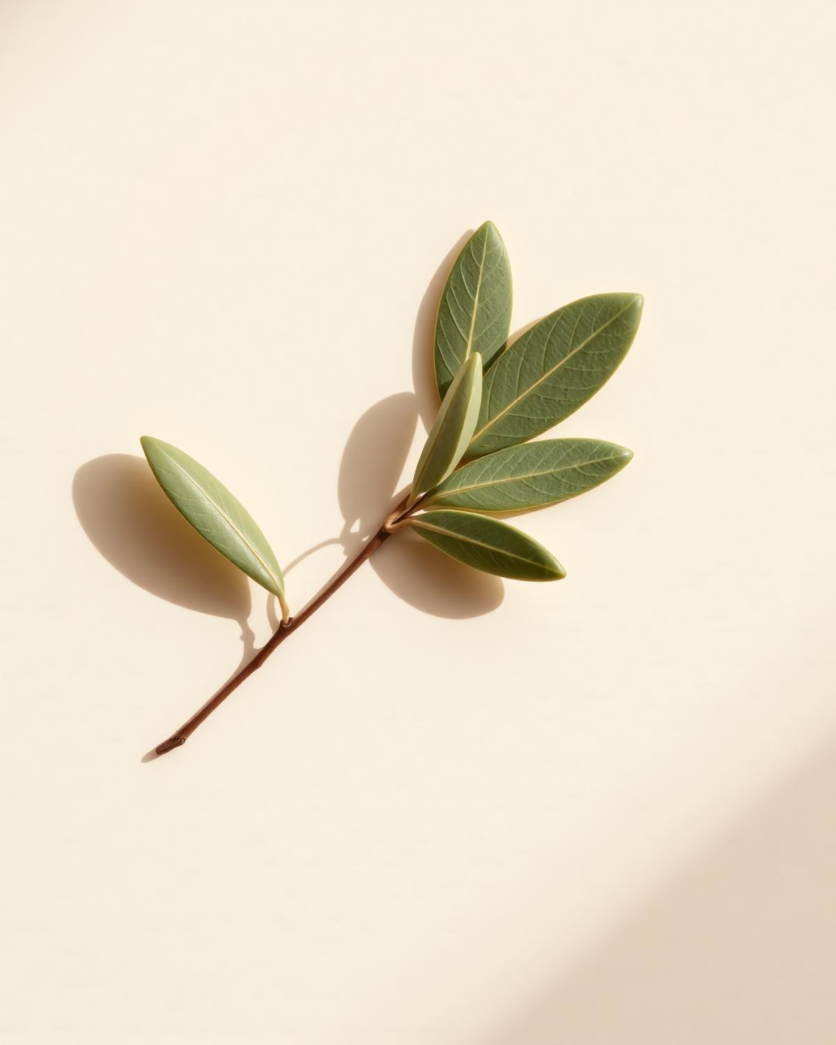 Olive branch resting on cream paper